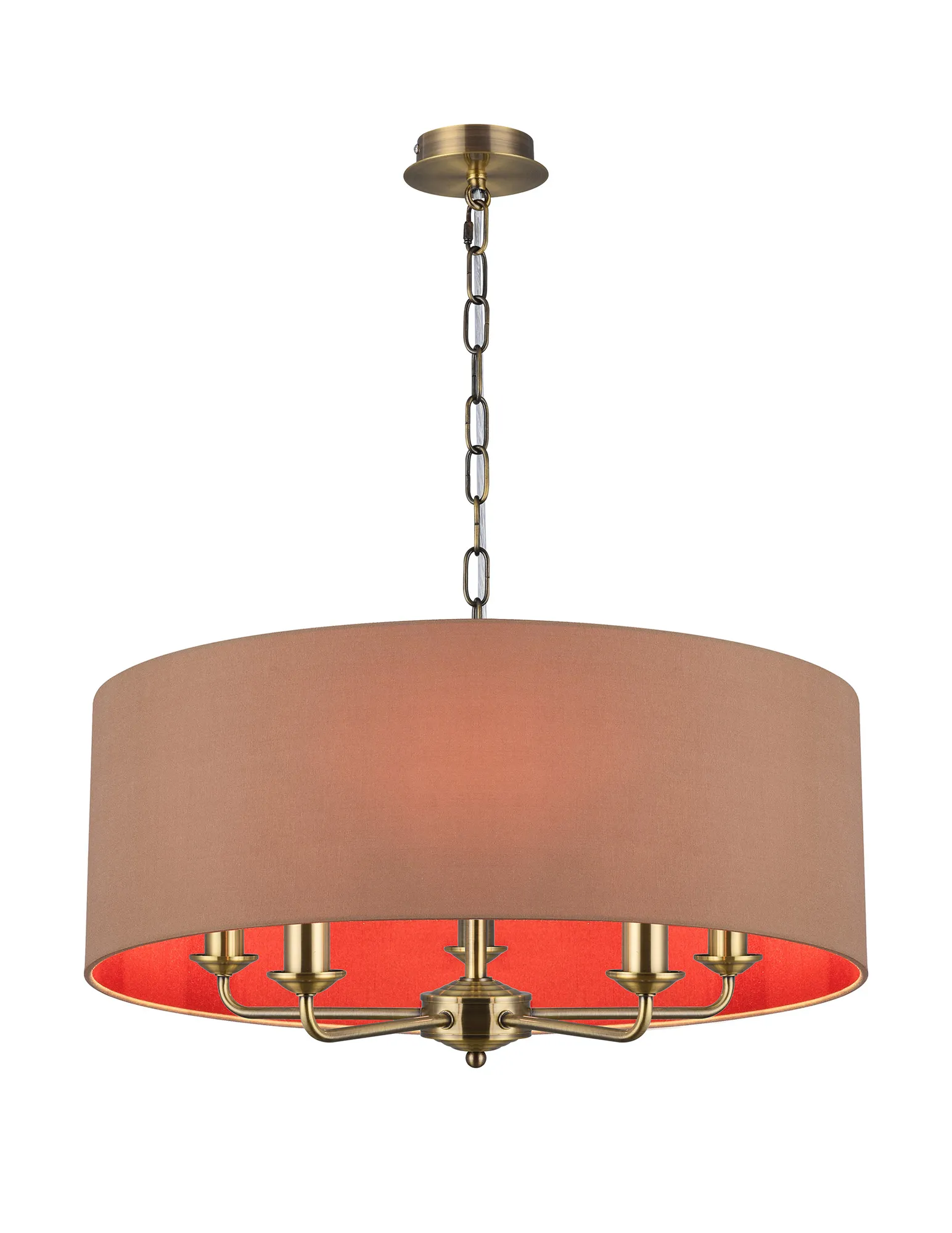 DK0667  Banyan 60cm 5 Light Pendant Antique Brass; Antique Gold/Ruby